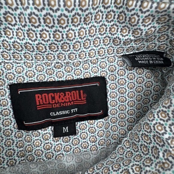 Rock and Roll Cowboy Button Down Shirt Medium Blue Floral Chest Pocket L/S‎ - Picture 4 of 9